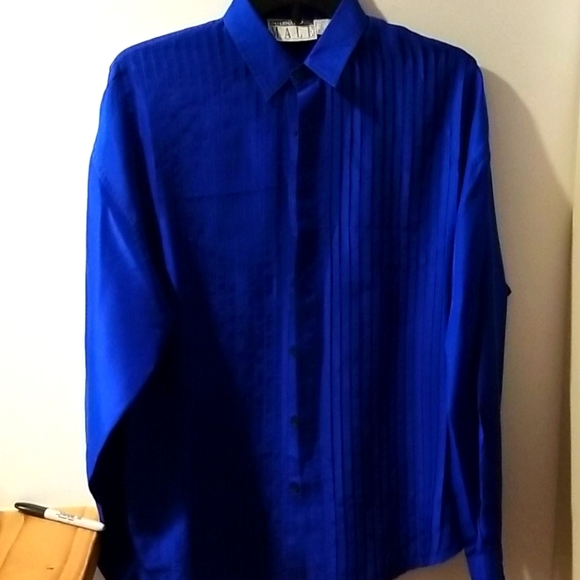 Royal Blue 100% Silk Tux Shirt vintage - Picture 1 of 4